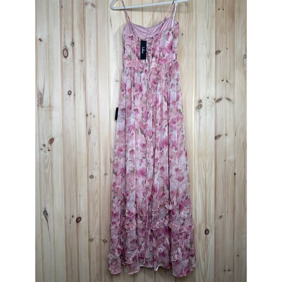 NWT Lulus Novella Pink Floral Ruffled Bustier Lace-Up Maxi Dress Gala Size S - Picture 6 of 11